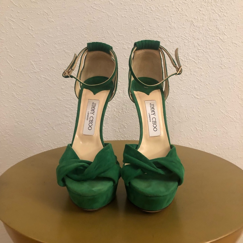 Green Suede Jimmy Choo Platform Stilettos 39